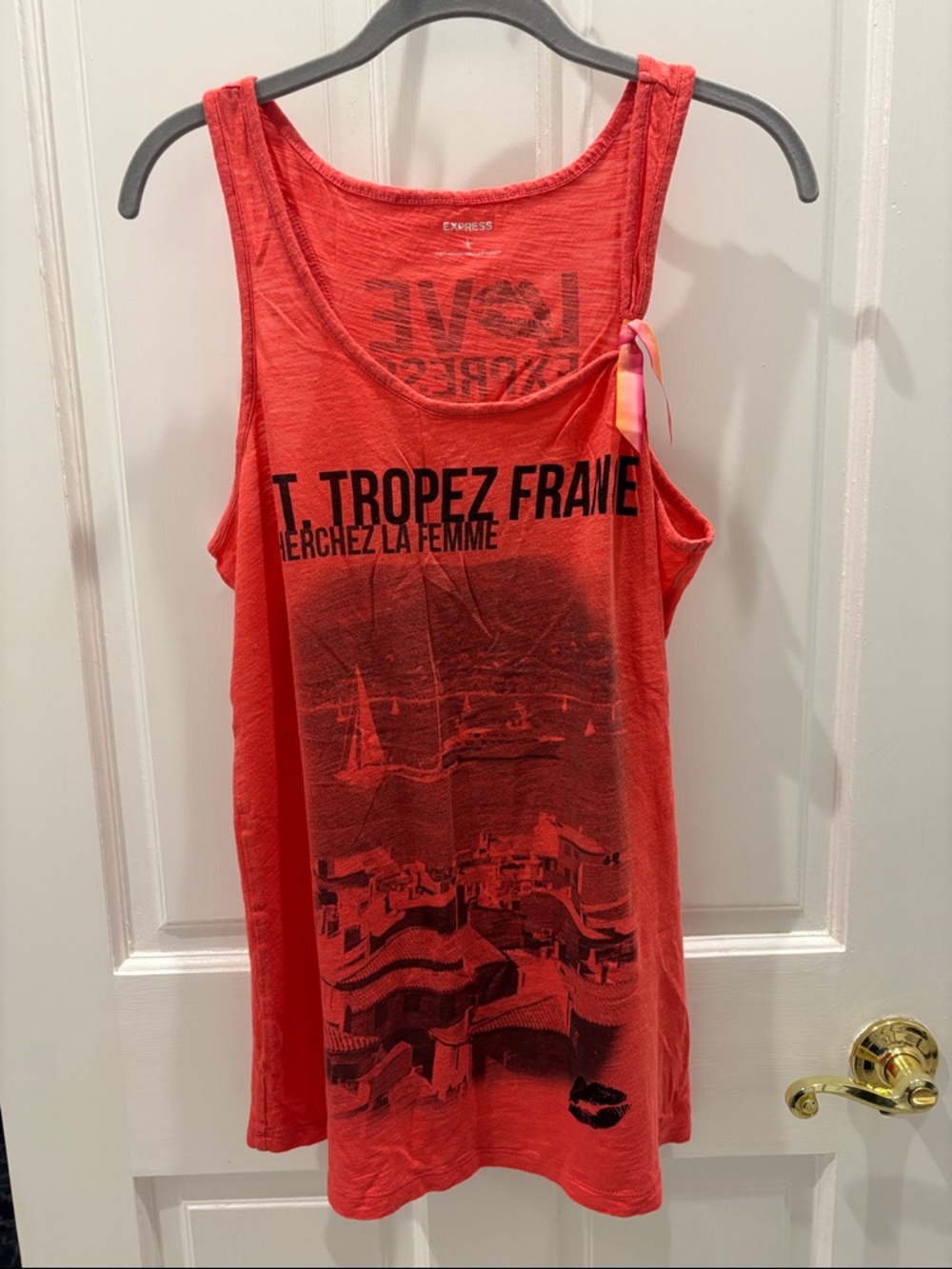 Express Coral-Red Graphic Scoop Neck Tank